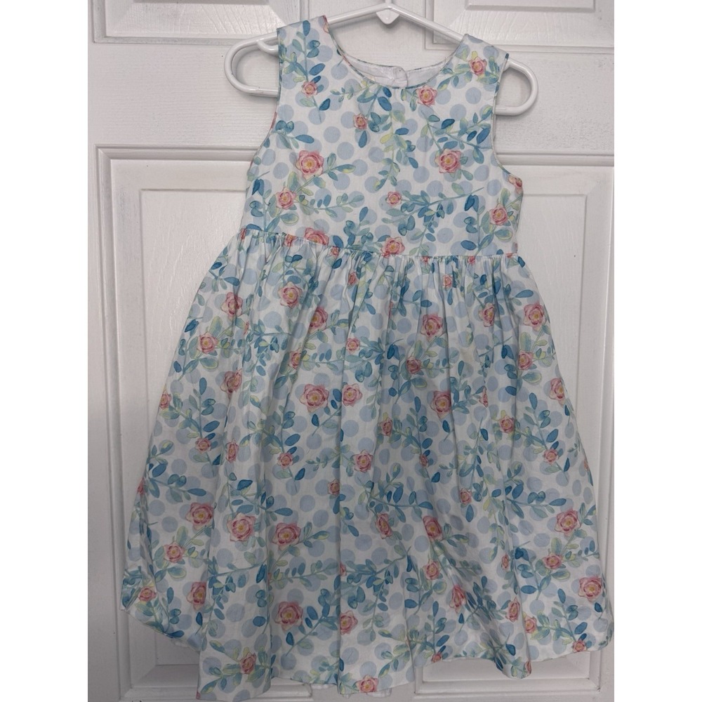Laura Ashley London Girls Floral Polka Dot Sleeveless Dress Size 5 Cottagecore
